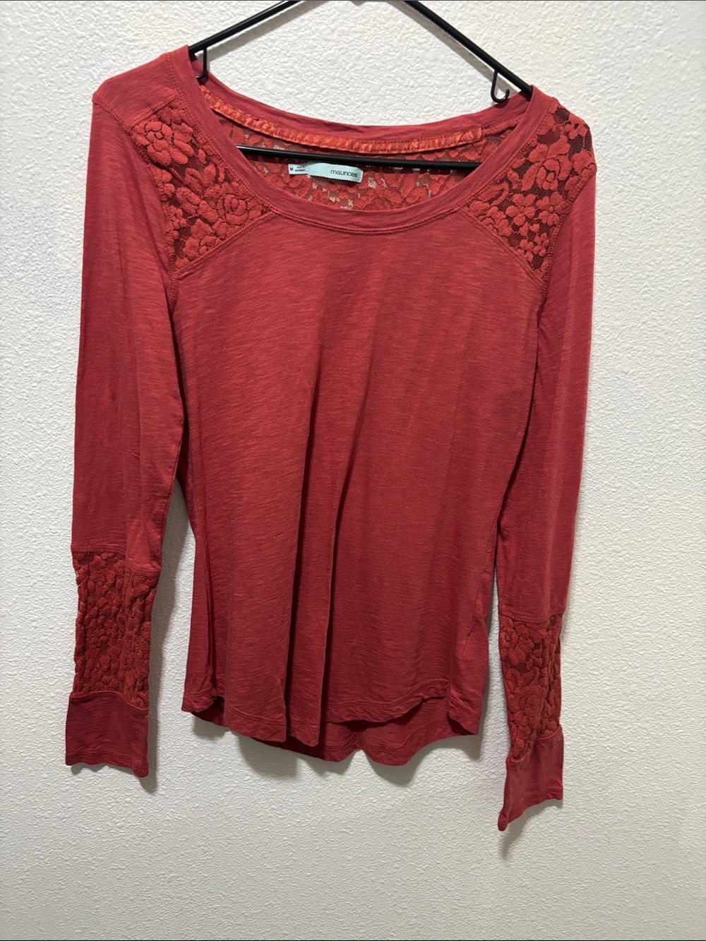 Maurices Lace Detail Long Sleeve Top - Rust